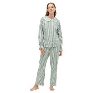 HILL HOUSE Women's Cypress Pajama Set, Green Stripe